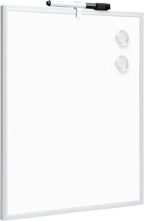 Small Dry Erase Whiteboard, Magnetic Whiteboard with Marker and Magnets, 11"W x 14"H, Aluminum Frame