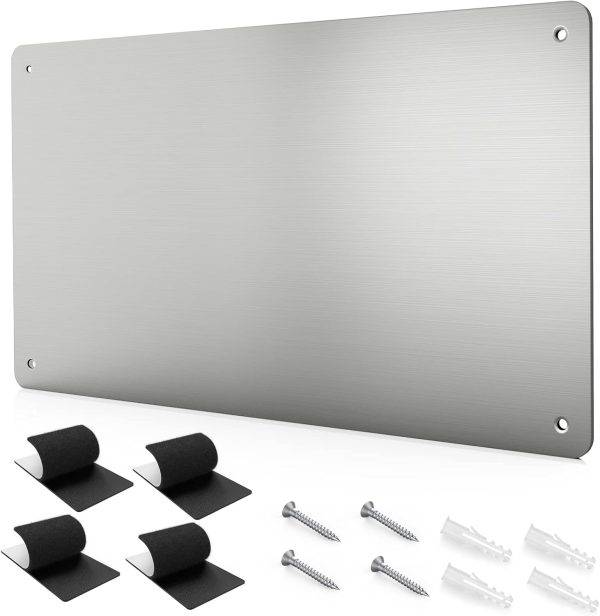 17.7" x 11.8" Stainless Steel Magnetic Board - Magnet Bulletin Board to Display Magnetic Letters Numbers Animal, Poetry, Spice Jars, Notes, Photos, Suitable for Wall, Refrigerator, Cubicle, Cabinet