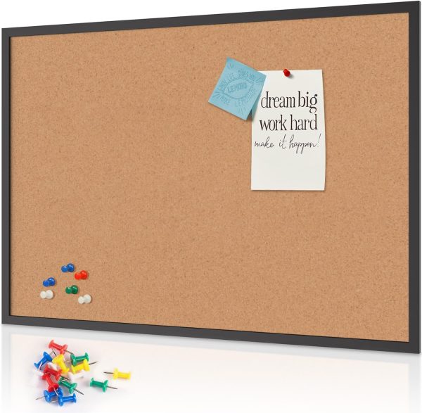 Cork Board Bulletin Board 48 x 36, Black Wood Framed 4x3 Corkboard, Office Board for Wall, Large Notice Pin Board for School, Home & Office