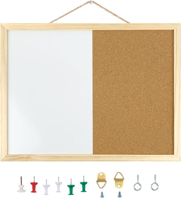 16.5 x12.6 Inches Dry Erase Cork Bulletin Combination Board, Notice Memo Wall Mounted Vision for Home, School and Office(Pins, Eye Bolts, gaskets, Screws)