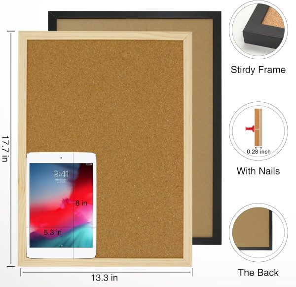 2 Pcs Cork Board, 17.7''x13.3'' Bulletin Board, Black Framed Corkboards for Wall, Small Cork Board, Vision Board Supplies, Prayer Board, Picture Board for Photos, Office, Home Decor, School - Image 2