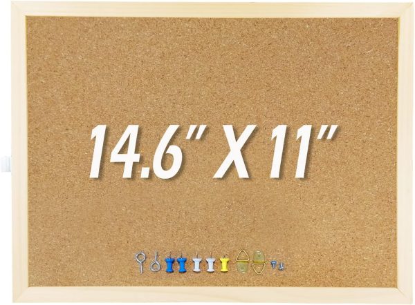 14.6 inches x 11 inches Frame Cork Board for Bulletin Board, Home Decor, Office, School, Message Board and Include Installation kit, Push pins.