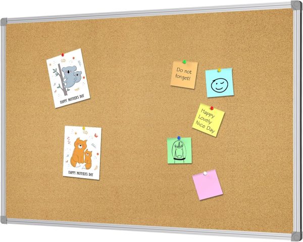 Cork Board Bulletin Board, Double Sided Corkboard 36" x 24", Wall-Mounted Aluminum Framed Message Presentation Notice Board 3 x 2