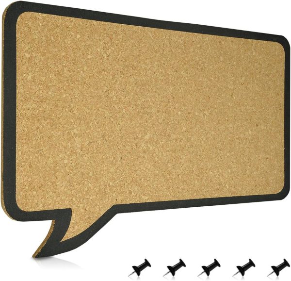 Cork Board Bulletin Board - Rectangular Speech Bubble Design 11 x 17 in, Includes 5 Pins - Message Noticeboard Memo Shape Display Pinboard